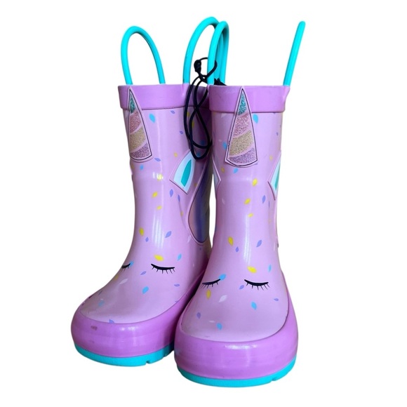 🌼 5/$25 Girls Unicorn Rain Rubber Boots Size 5 Toddler Purple Pink Teal - Picture 1 of 7